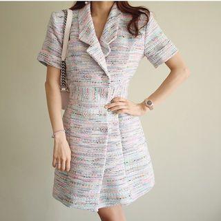 Tweed Short-sleeve Collared Dress
