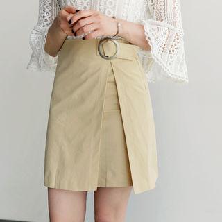 Wrap-front Bucked-detail Skirt