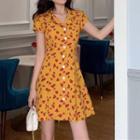 Floral Print Short-sleeve Dress As Shown In Figure - One Size