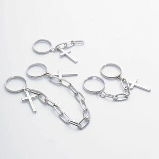 Set Of 3: Chained Cross Ring 0645 - Silver - One Size