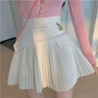Lettering Pleated Mini A-line Skirt