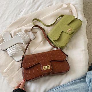 Flap Croc Grain Shoulder Bag