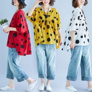 Spot Print Elbow-sleeve T-shirt