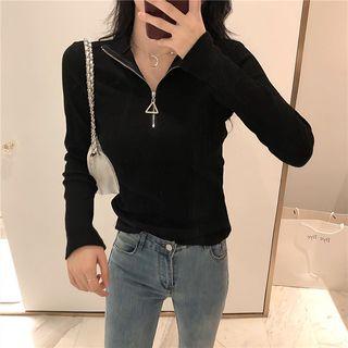 Mock Neck Zipped Knit Top