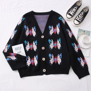 Butterfly-print Knit Cardigan Black - One Size