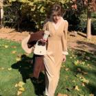 Puff-sleeve Fluffy-cuff Midi A-line Dress