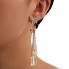 Butterfly Fringe Earring 1 Pair - 15347 - Silver Rhinestone - Gold - One Size