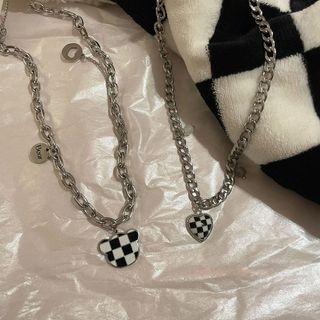 Bear / Heart Checker Pendant Alloy Necklace