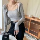 Set: Plain Camisole + Open Front Cropped Cardigan