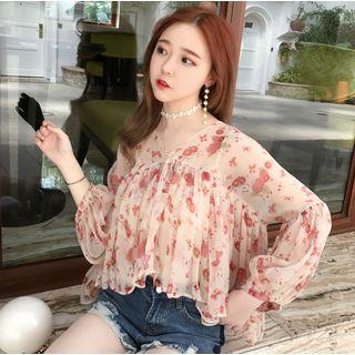 V-neck Printed 3/4-sleeve Top
