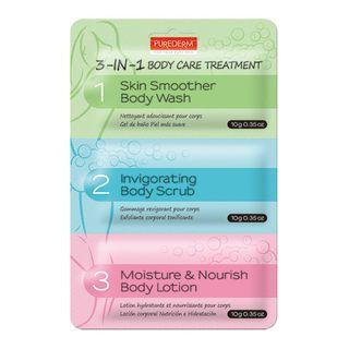 Purederm - 3-in-1 Body Care Treatment: Skin Smoother Body Wash 10g + Invigorating Body Scrub 10g + Moisture & Nourish Body Lotion 10g 30g