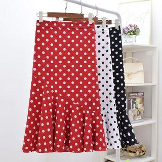 Polka Dot Chiffon Frill Trim Midi Skirt