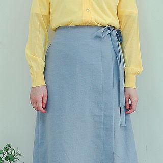 Tie-waist A-line Midi Wrap Skirt