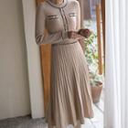 Faux-pearl Piped Long Knit Dress