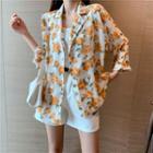 Long-sleeve Double Breasted Floral Chiffon Shirt As Shown In Figure - One Size