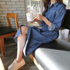 Multi-pocket Stitched Denim Midi Dress