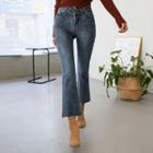 Cutout-waist Washed Boot-cut Jeans