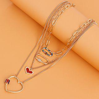 Heart Glaze Pendant Layered Alloy Necklace 1 Pc - Gold - One Size