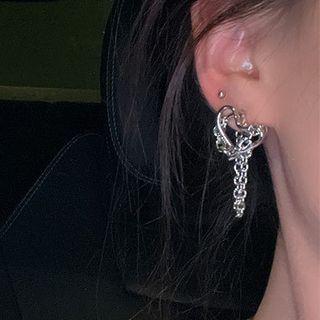 Heart Chain Stud Earring 1 Pair - Sliver - One Size