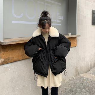 Faux Fur Collared Zip Padded Jacket Black - One Size