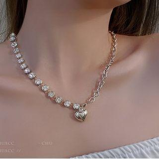 Heart Pendant Rhinestone Choker 1 Pc - A2867 - Silver - One Size
