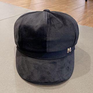 Letter M Velvet Newsboy Cap Black - One Size