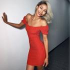 Puff-sleeve Off-shoulder Slim-fit Mini Dress