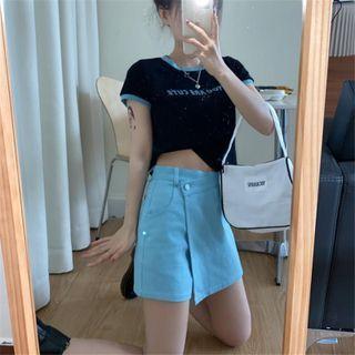 Short-sleeve Lettering T-shirt / Asymmetrical Skort