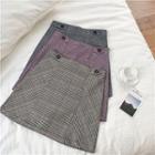 Color-block Plaid High-waist A-line Skirt