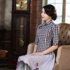 Check 3/4-sleeve Cheongsam Top