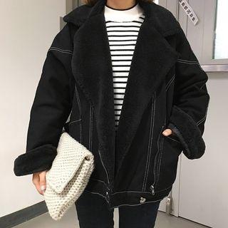 Contrast Stitching Faux Shearling Jacket