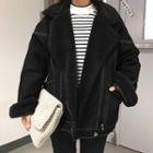 Contrast Stitching Faux Shearling Jacket