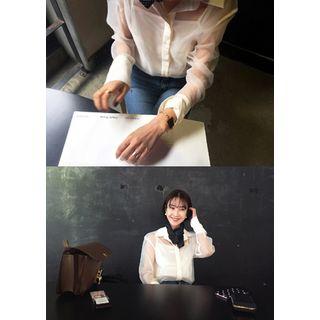 Set: Sheer Blouse + Spaghetti-strap Top