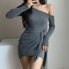 Long-sleeve Side Knot Mini Sheath Dress