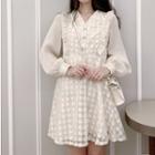 Faux Pearl Button Long-sleeve A-line Mini Dress