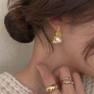 Irregular Pearl Asymmetrical Alloy Earring 1 Pair - S925 Silver Needle - Faux Pearl - Gold - One Size