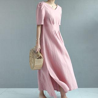 V-neck Slit-hem A-line Maxi Dress