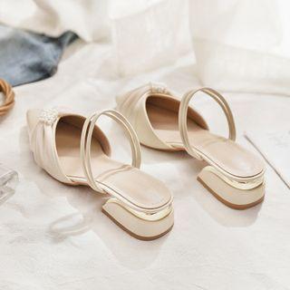 Pointy-toe Faux Pearl Block Heel Sandals