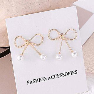 Bow Faux Pearl Stud Earring / Clip-on Earring