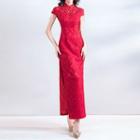 Mandarin Collar Embellished Lace Evening Gown