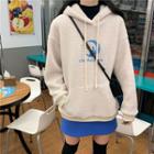 Cartoon Printed Shearling Hooded Pullover Off-white - One Size