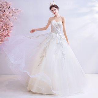 Strapless Sequined Floral Wrap A-line Wedding Gown