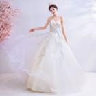 Strapless Sequined Floral Wrap A-line Wedding Gown