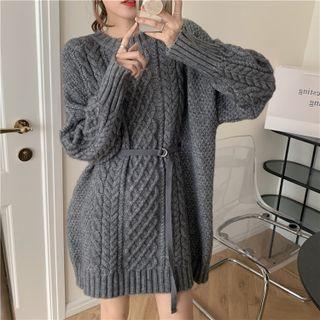 Cinch-waist Cable Knit Sweater