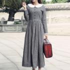 Pinstripe Collared Long-sleeve Dress