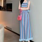 Sleeveless Stripe Knit Top / Midi Skirt