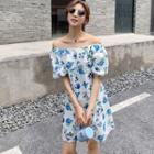 Off-shoulder Puff Sleeve Floral A-line Dress