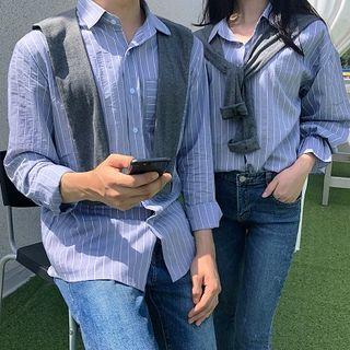 Couple Matching Paneled Striped Shirt