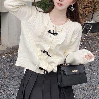 Bow Accent Ruffle Trim Cardigan White - One Size