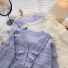 Long-sleeve V-neck Ruffle-trim Cardigan